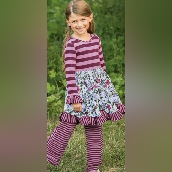 Matilda Jane: Size 4, Wise One Dress Purple, Stripes, Floral Pattern - Picture 1 of 7